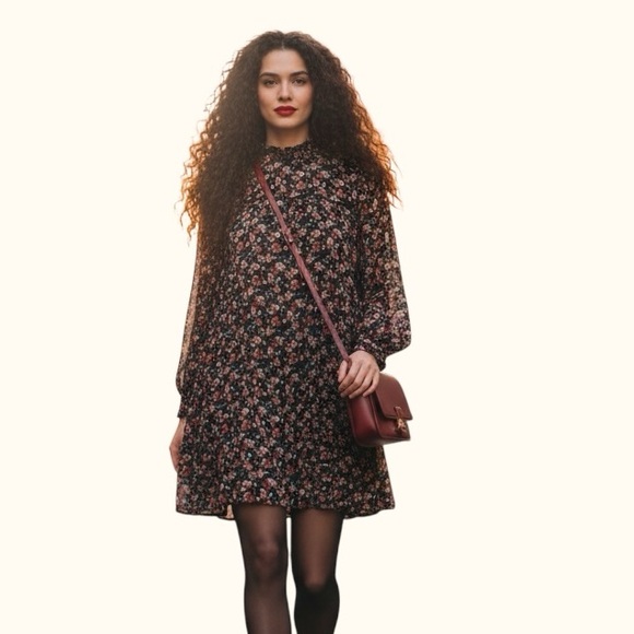 Zara Dresses & Skirts - ZARA Dark Floral Chiffon Babydoll Mini Dress Size M